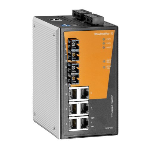 Weidmüller 1241070000 IE-SW-PL08M-6TX-2SC Hálózati switch, konfigurálható, Fast Ethernet, Portok száma: 6x RJ45, 2 * SC multimódusú, IP30, 0 °C...60 °C