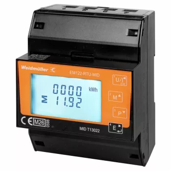 Weidmüller EM122-RTU-MID MID fogyasztásmérő, 3 fázisú, direkt mérésű 100 A, Modbus RTU