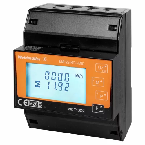 Weidmüller EM122-RTU-MID MID fogyasztásmérő, 3 fázisú, direkt mérésű 100 A, Modbus RTU