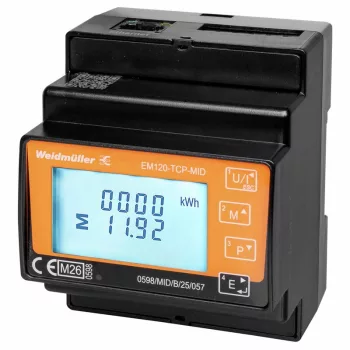 Weidmüller EM120-TCP-MID MID fogyasztásmérő, 3 fázisú, áramváltós x/1 A vagy x/5 A, Modbus TCP/IP