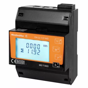 Weidmüller EM122-TCP-MID MID fogyasztásmérő, 3 fázisú, direkt mérésű 100 A, Modbus TCP/IP