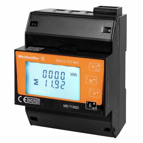 Weidmüller EM122-TCP-MID MID fogyasztásmérő, 3 fázisú, direkt mérésű 100 A, Modbus TCP/IP