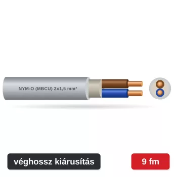 MBCU (NYM-O) 2x1,5 mm² kábel - szürke PVC köpeny - 9 fm véghossz
