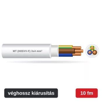 MT (H05VV-F) 3x4 mm² kábel - fehér PVC köpeny - 10 fm véghossz