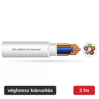 MT (H05VV-F) 5x4 mm² kábel - fehér PVC köpeny - 3 fm véghossz