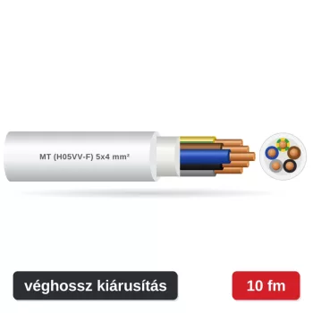 MT (H05VV-F) 5x4 mm² kábel - fehér PVC köpeny - 10 fm véghossz