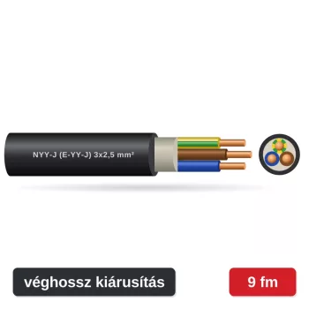 NYY-J (E-YY-J) 3x2,5 mm² földkábel - fekete PVC köpeny - 9 fm véghossz