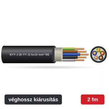 NYY-J (E-YY-J) 5x10 mm² RE földkábel - fekete PVC köpeny - 2 fm véghossz