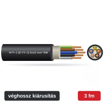NYY-J (E-YY-J) 5x10 mm² RM földkábel - fekete PVC köpeny - 3 fm véghossz
