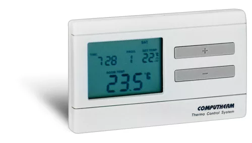 ÚJRACSOMAGOLT COMPUTHERM Q7 programozható digitális szobatermosztát, szivattyúvédő funkcióval és billentyűzárral, 24V DC / 230V AC vezérlőáram, telepfeszültség: 2xAA elem ( Q7 )