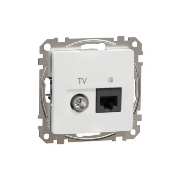   ÚJRACSOMAGOLT: Schneider Electric SDD111469T kombinált csatlakozóaljzat 1xRJ45 + 1xTV (informatikai UTP cat6 + végzáró 4dB) fehér burkolattal, keret nélkül, csavaros bekötés (Sedna Design / Elements)