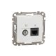 ÚJRACSOMAGOLT: Schneider Electric SDD111469T kombinált csatlakozóaljzat 1xRJ45 + 1xTV (informatikai UTP cat6 + végzáró 4dB) fehér burkolattal, keret nélkül, csavaros bekötés (Sedna Design / Elements)