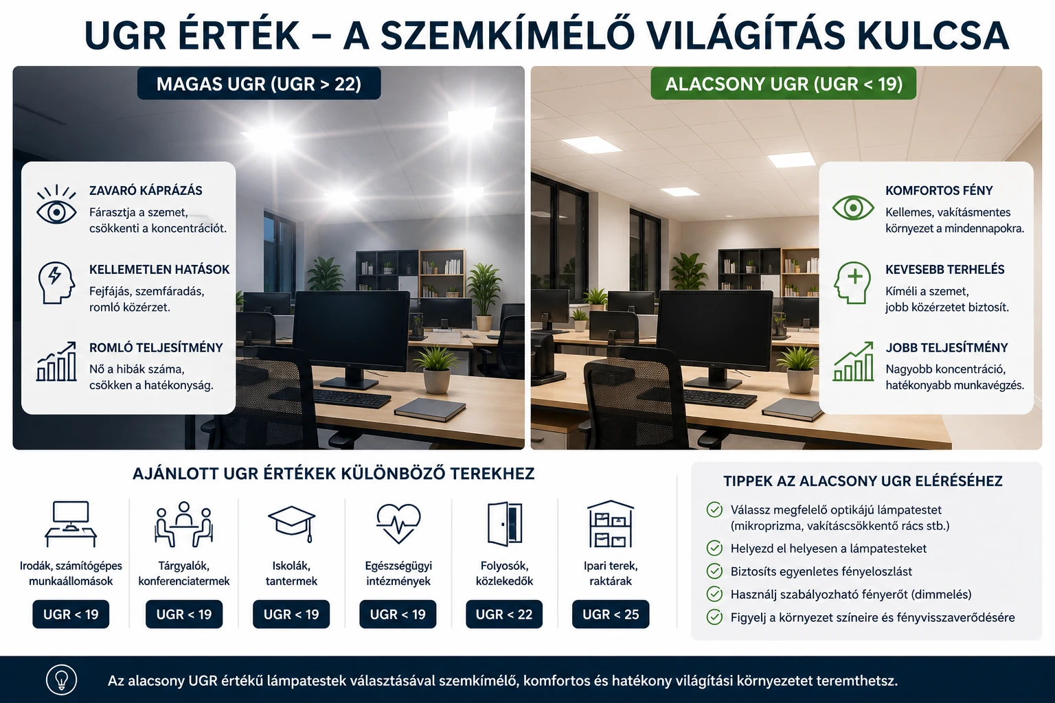 Lámpatestek UGR értéke: A szemkímélő világítás kulcsa